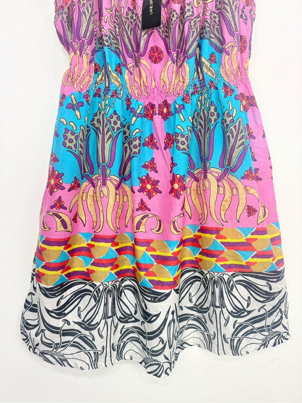 Lane Bryant Colorful Cotton Silk Smock Waist Lightweight Beach Cover Dress NEW - Picture 3 of 11